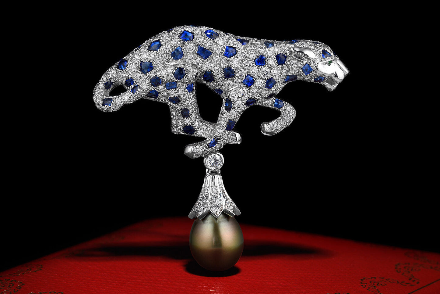 Cartier Panthere Tahitian Pearl, Sapphire And Diamond Pendant/Clip Brooch