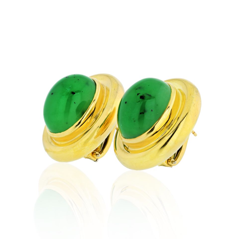 Tiffany & Co. Paloma Picasso 18K Yellow Gold Dome Jadeite Jade Earrings