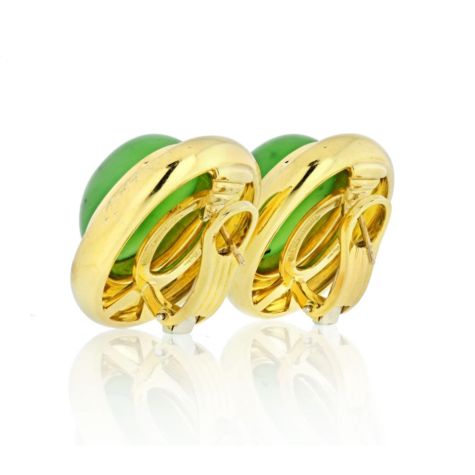 Tiffany & Co. Paloma Picasso 18K Yellow Gold Dome Jadeite Jade Earrings